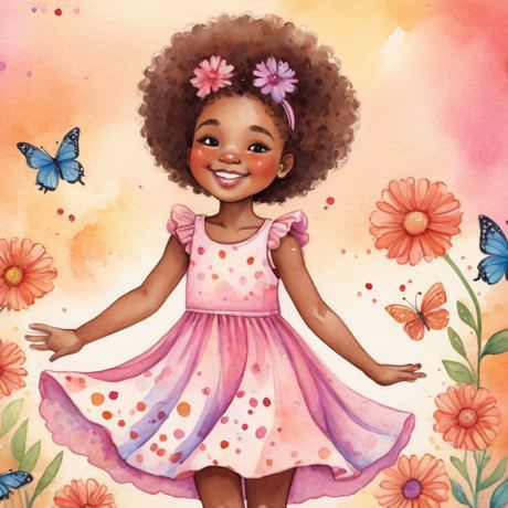 Heartsong girl twirling in a pink dress