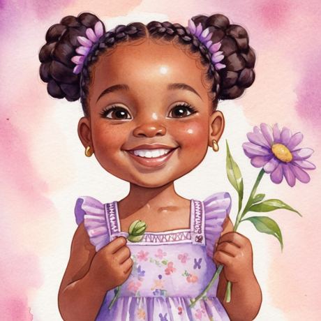Heartsong girl in a lavender dress with a flower