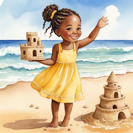 Heartsong girl building sandcastles at the beach